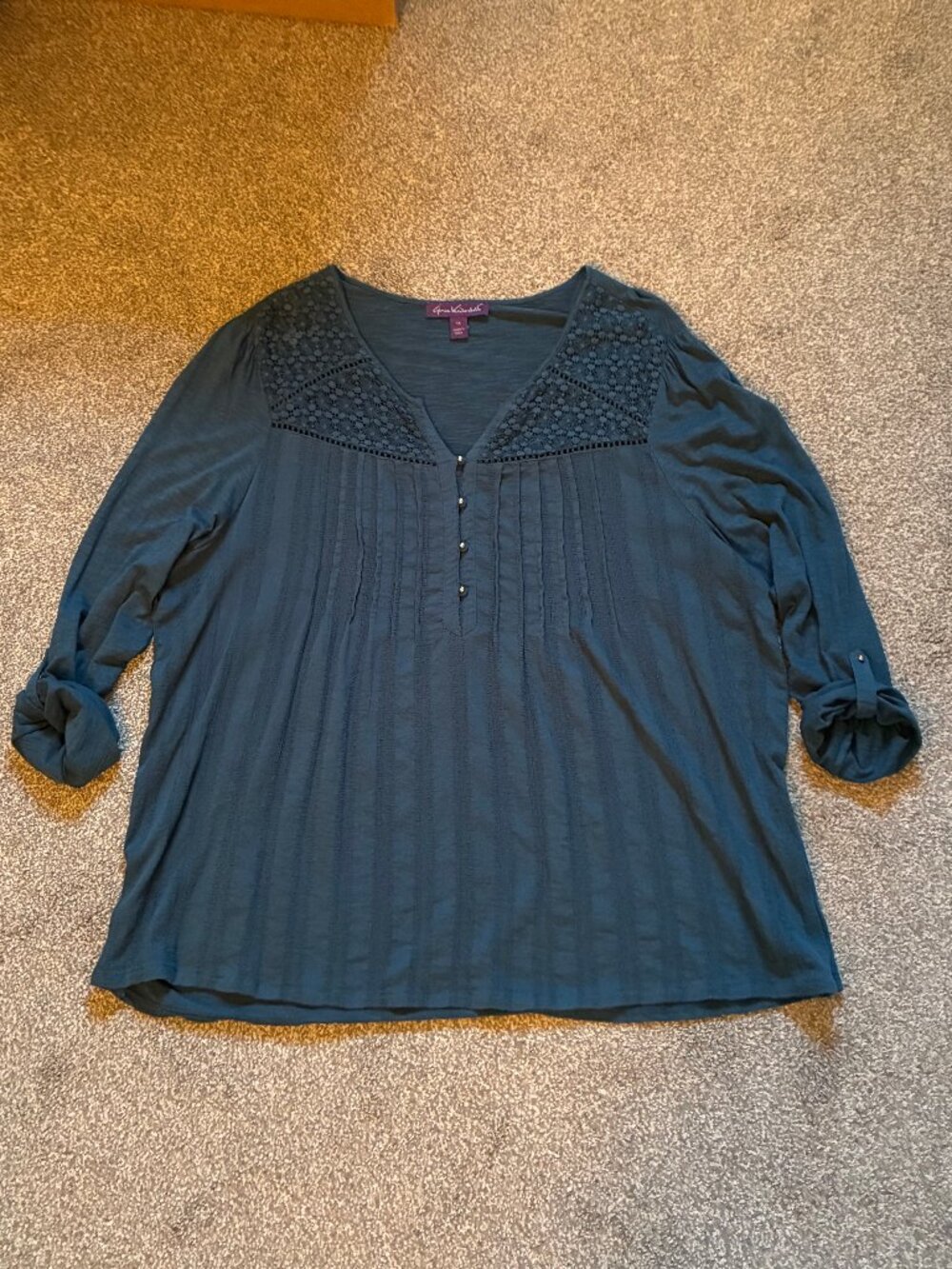 Gloria Vanderbilt Peasant Top - Teal